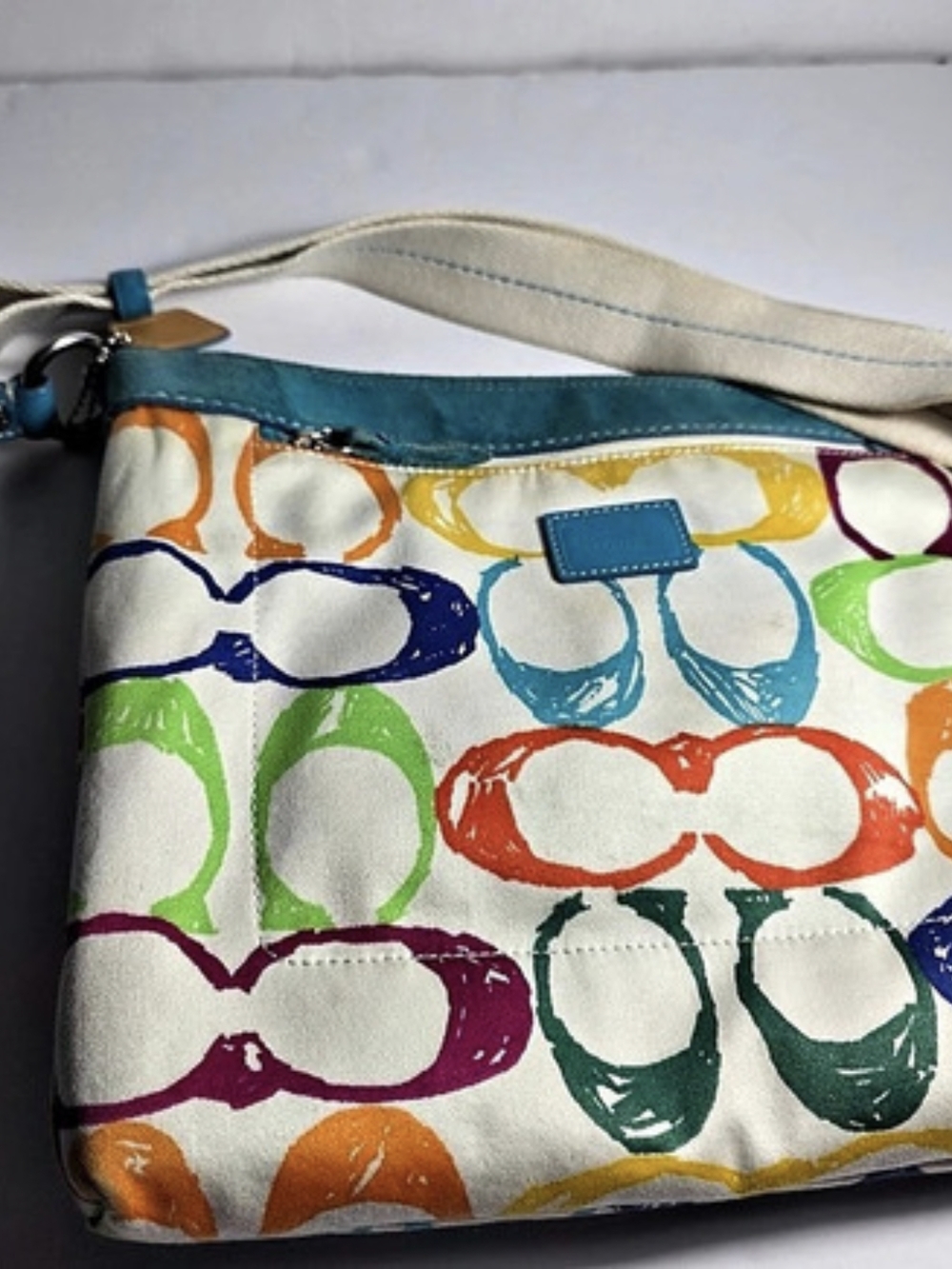 Coach Signature Scribble Hobo Crossbody Bag in White & Blue